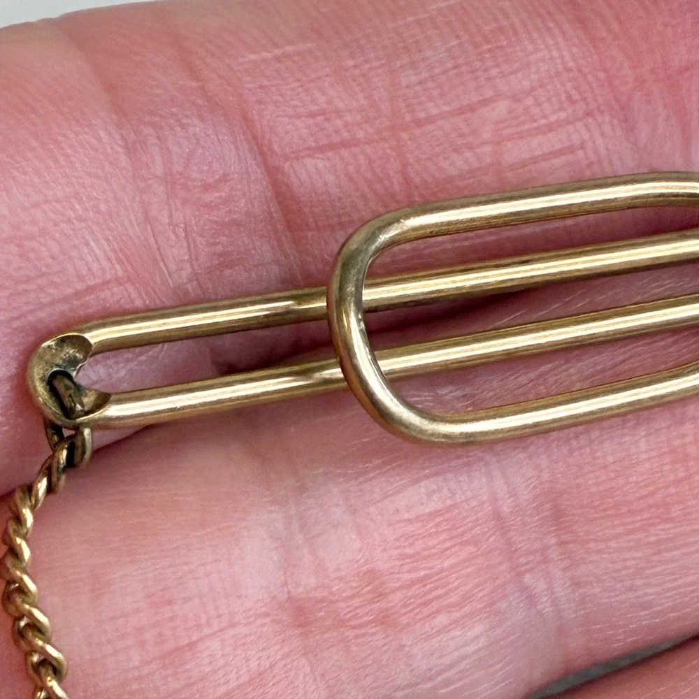Vintage Swank Tie Chain Gold Filled Bar Clip Plaque Curb Link Mens Accessory